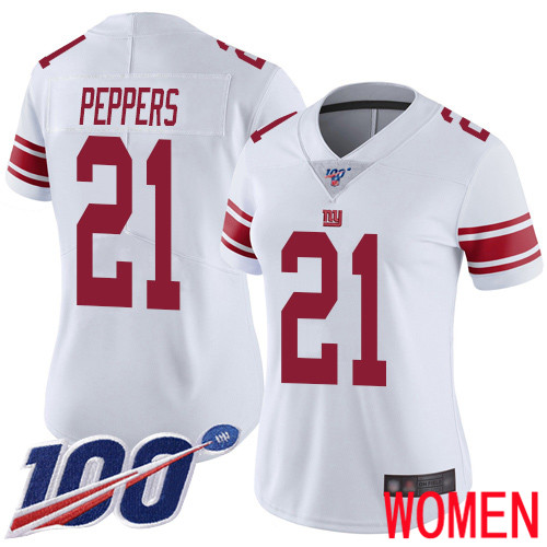 Women New York Giants 21 Jabrill Peppers White Vapor Untouchable Limited Player 100th Season Football NFL Jersey